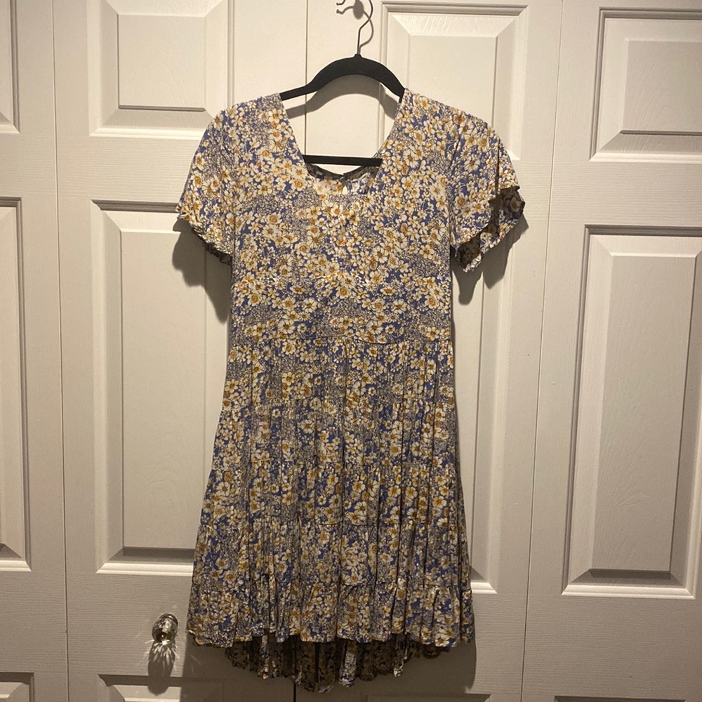 Blue and yellow floral mini dress